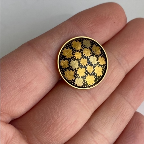 Vintage Damascene Earrings Gold Tone Floral Leaf Screw Back Clip-On 60s 70s - Picture 6 of 7